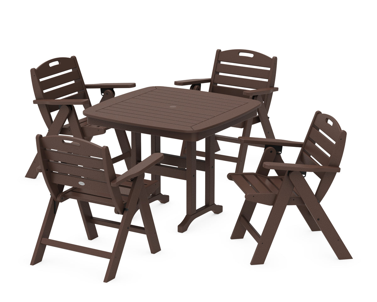 POLYWOOD Nautical Folding Lowback Chair 5-Piece Dining Set in Mahogany