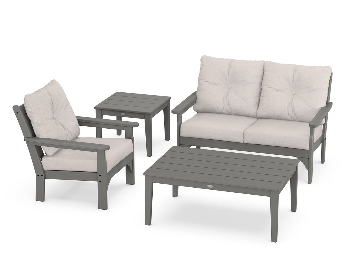 POLYWOOD Vineyard 4-Piece Deep Seating Set in Slate Grey / Dune Burlap