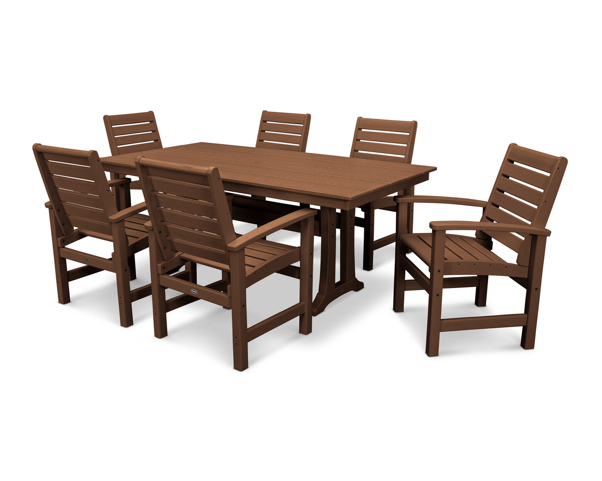 POLYWOOD Signature 7-Piece Farmhouse Dining Set with Trestle Legs in Teak