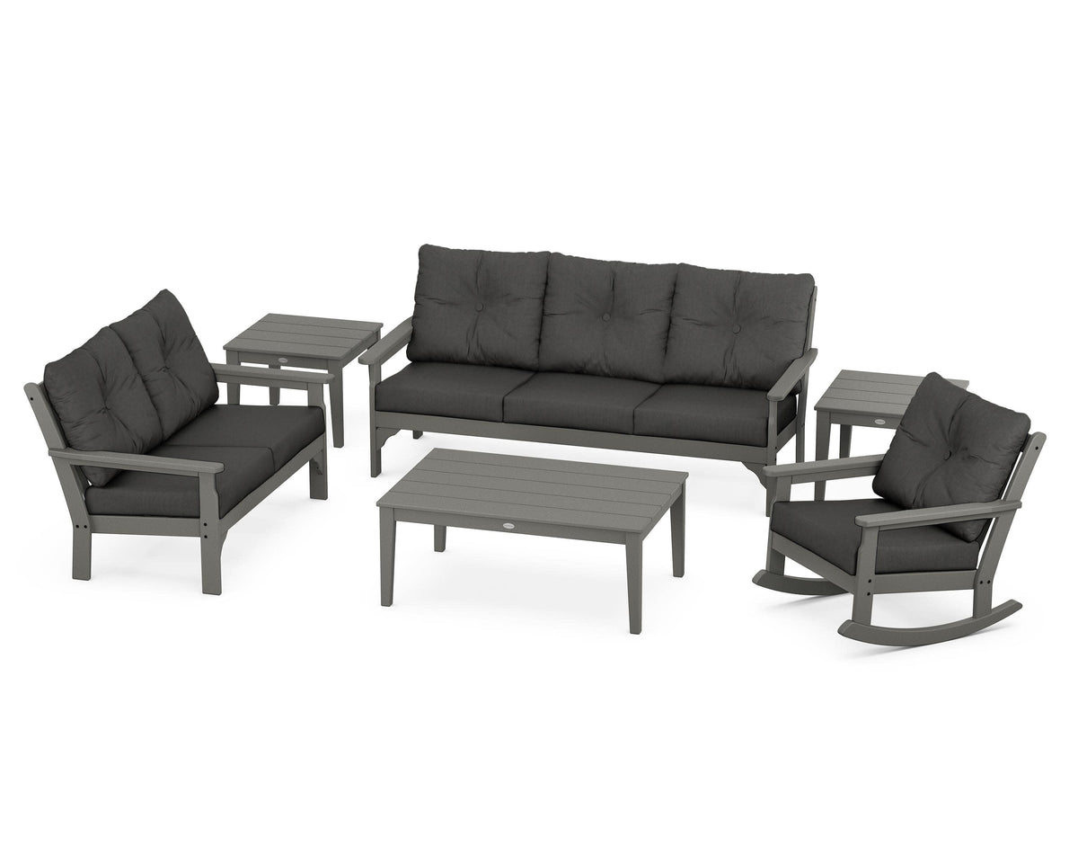 POLYWOOD Vineyard 6-Piece Deep Seating Set with Rocking Chair in Slate Grey / Spectrum Carbon