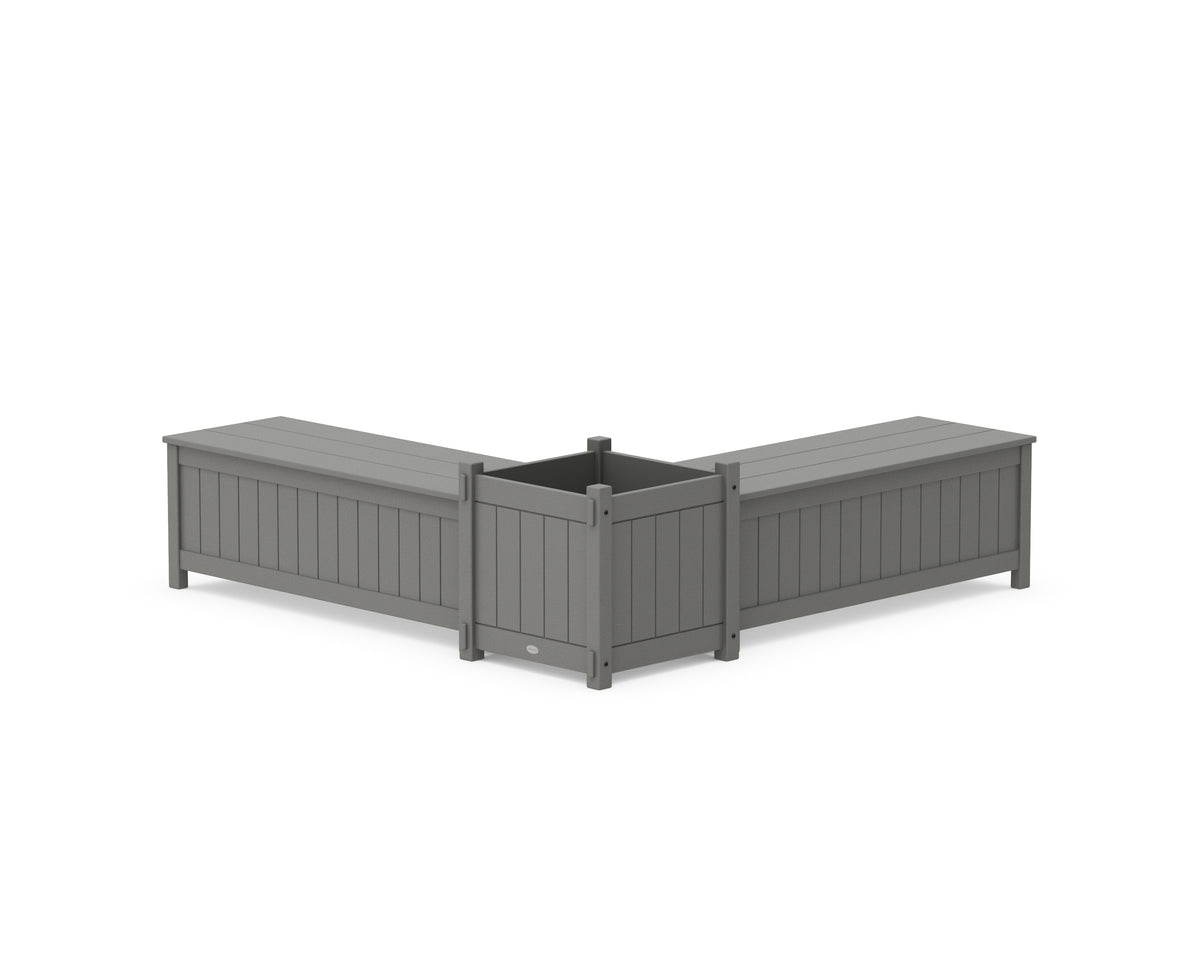 POLYWOOD 48" Vineyard L-Shaped Planter Storage Bench Set - Large in Slate Grey