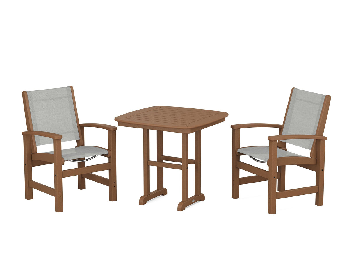 POLYWOOD Coastal 3-Piece Dining Set in Teak / Metallic