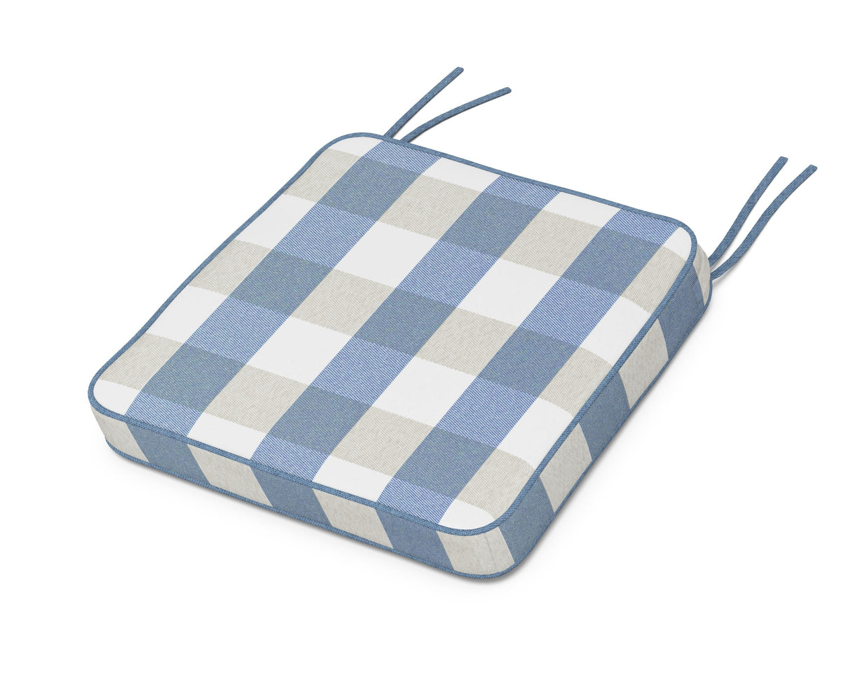 POLYWOOD Chinoiserie Side Chair Seat Cushion in Buffalo Plaid Sky Blue