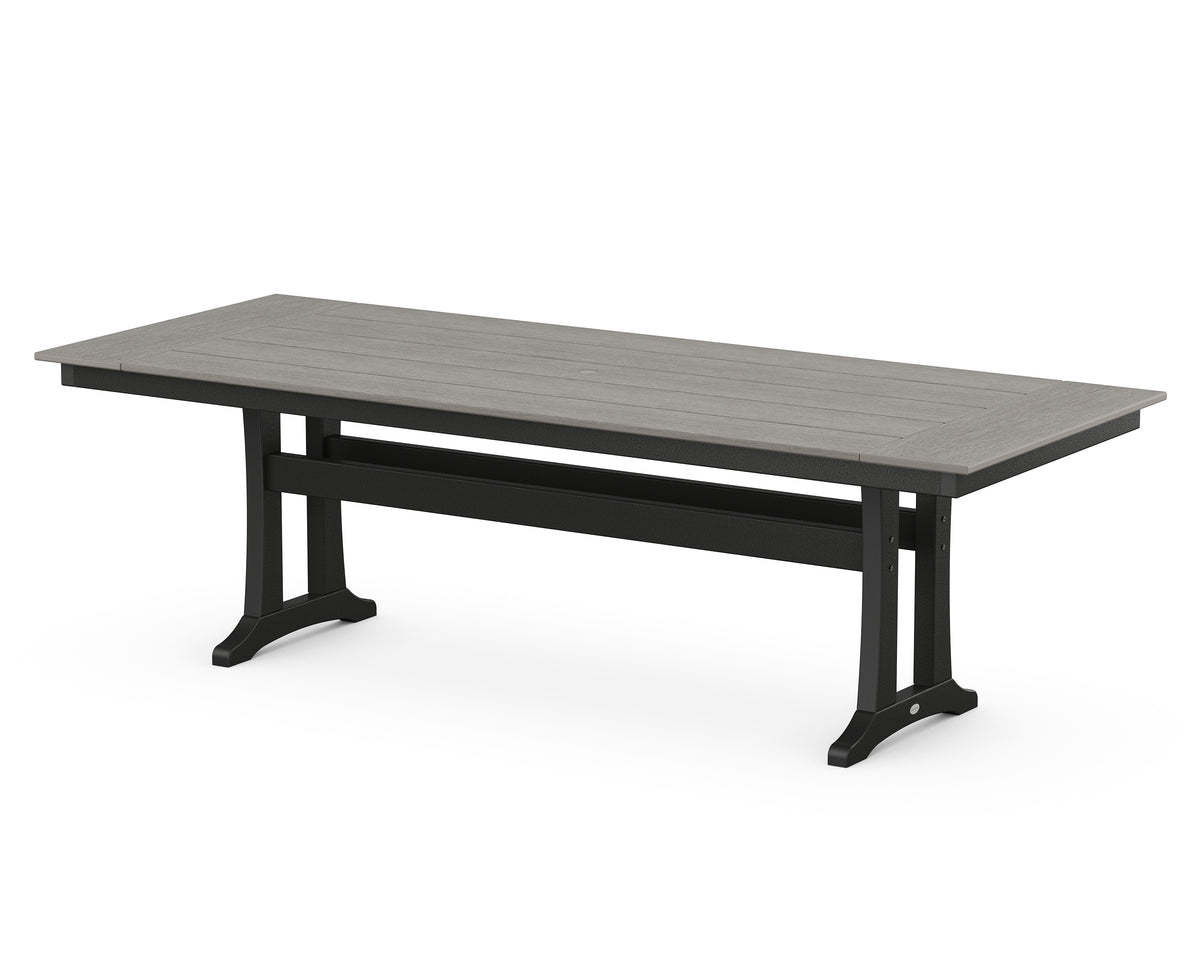 POLYWOOD Farmhouse Trestle 38" x 96" Dining Table in Black / Driftwood