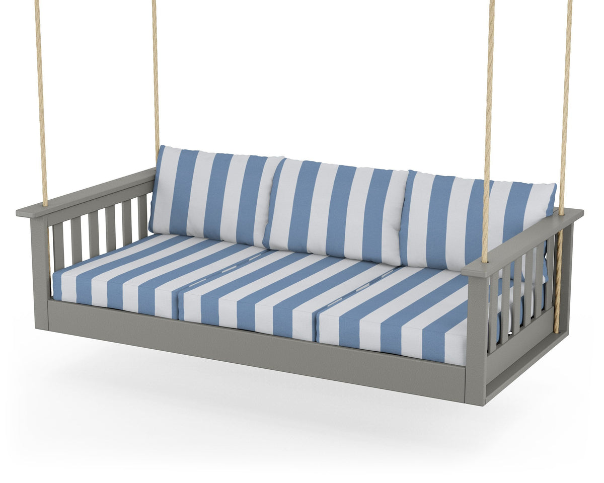 POLYWOOD Vineyard Daybed Swing in Slate Grey / Cabana Stripe Sky Blue