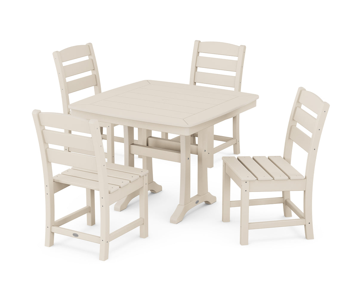 POLYWOOD Lakeside Side Chair 5-Piece Dining Set with Trestle Legs - 37" Table in Sand