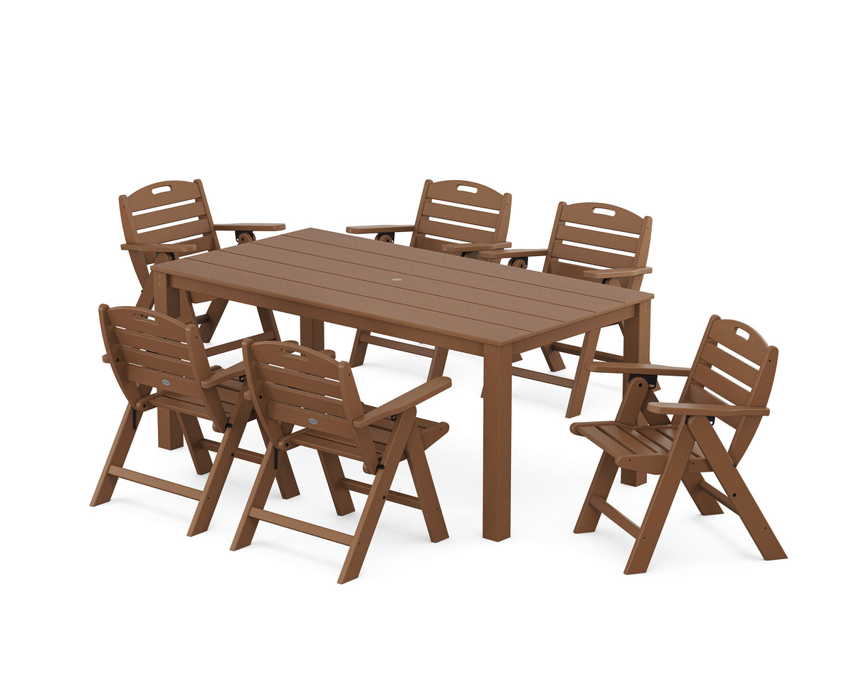 POLYWOOD Nautical Folding Lowback Chair 7-Piece Parsons Dining Set in Teak