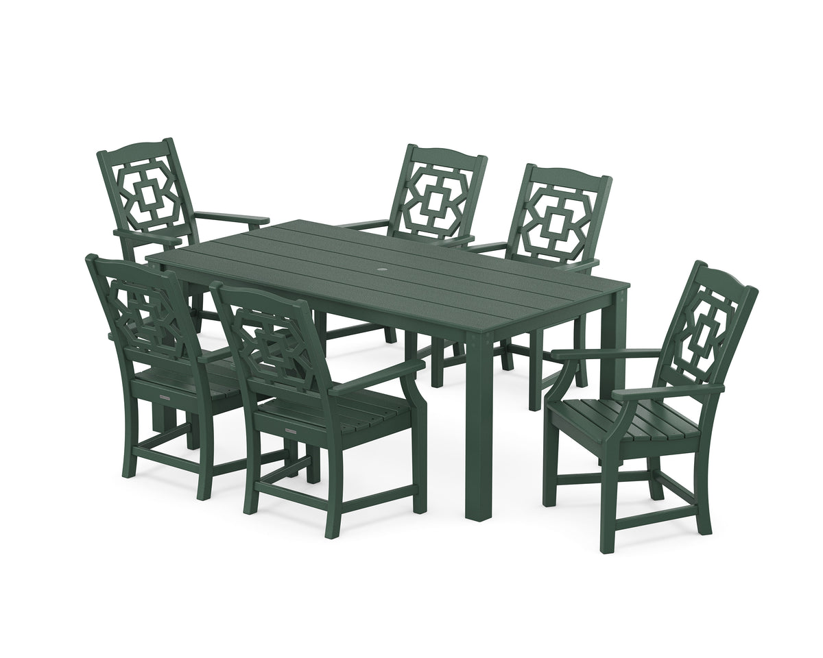 POLYWOOD Chinoiserie Arm Chair 7-Piece Parsons Dining Set in Green
