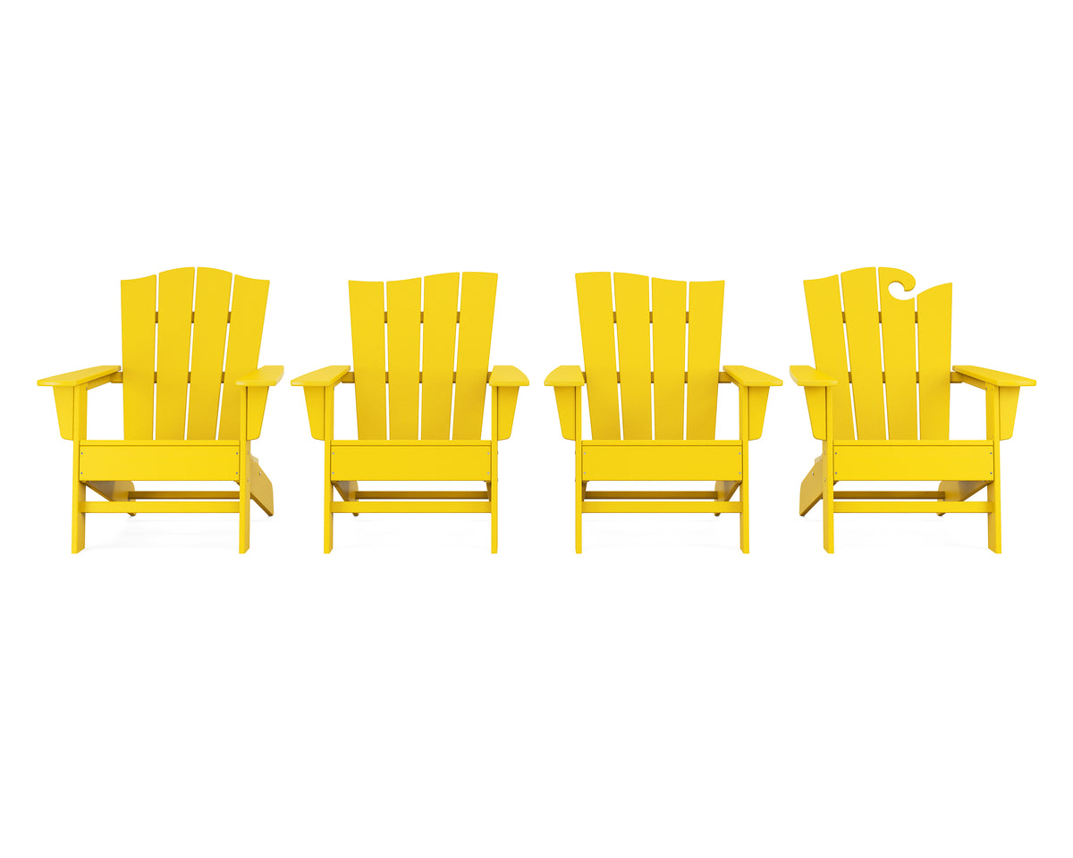 POLYWOOD Wave Collection 4-Piece Adirondack Chair Set in Lemon