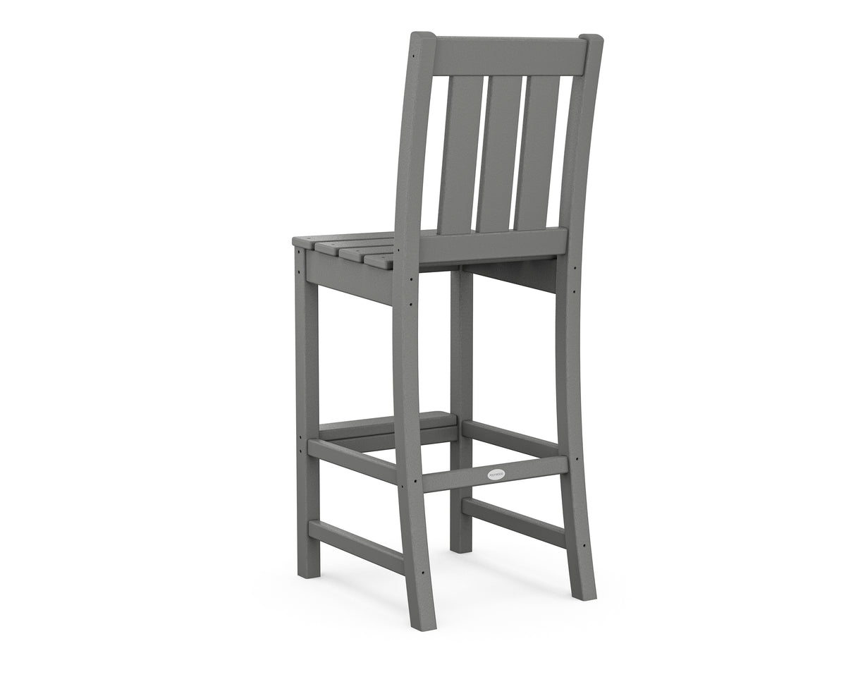 Angled view of the POLYWOOD Oxford Bar Side Chair in Slate Grey