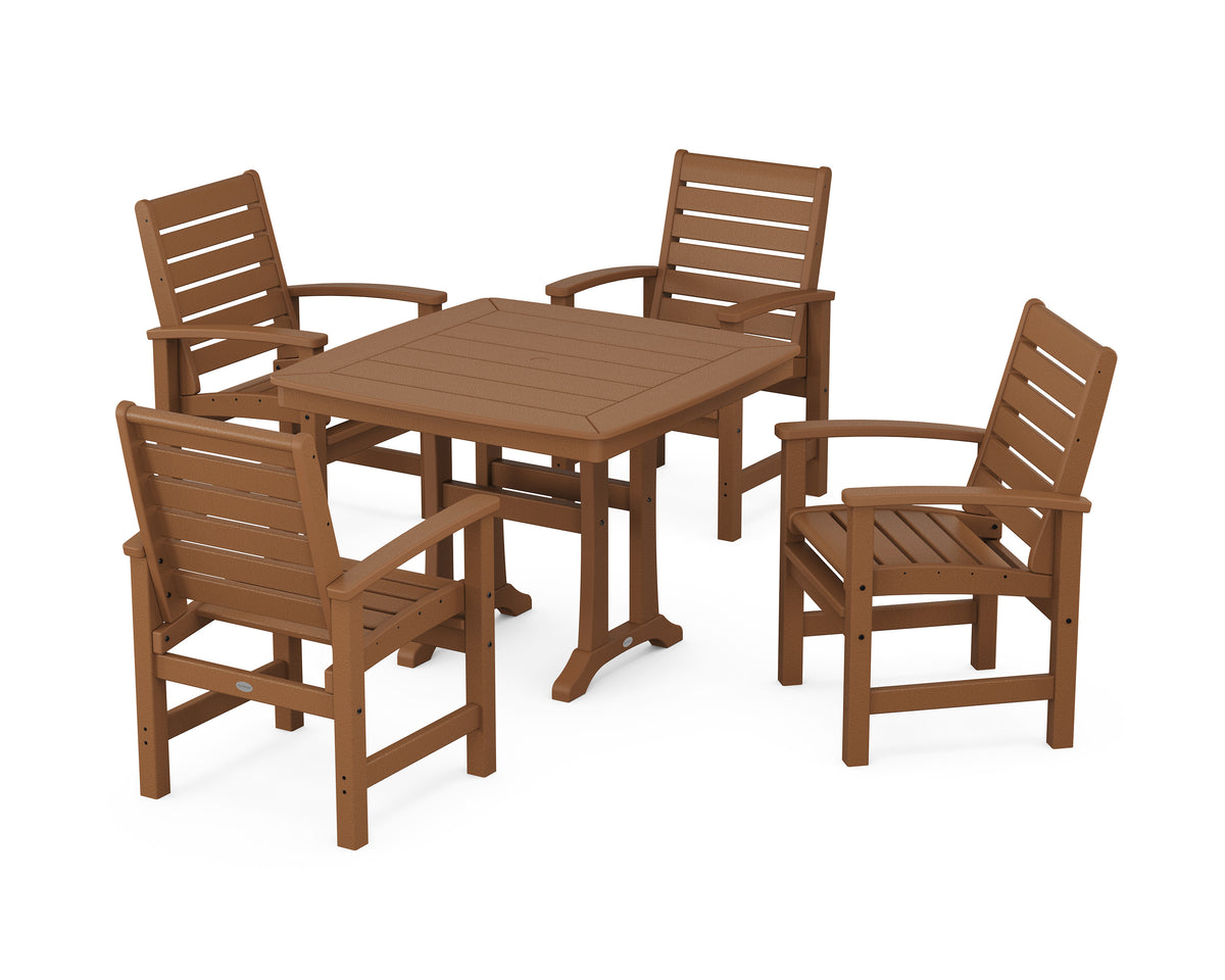 POLYWOOD Signature 5-Piece Dining Set with Trestle Legs - 37" Table in Teak