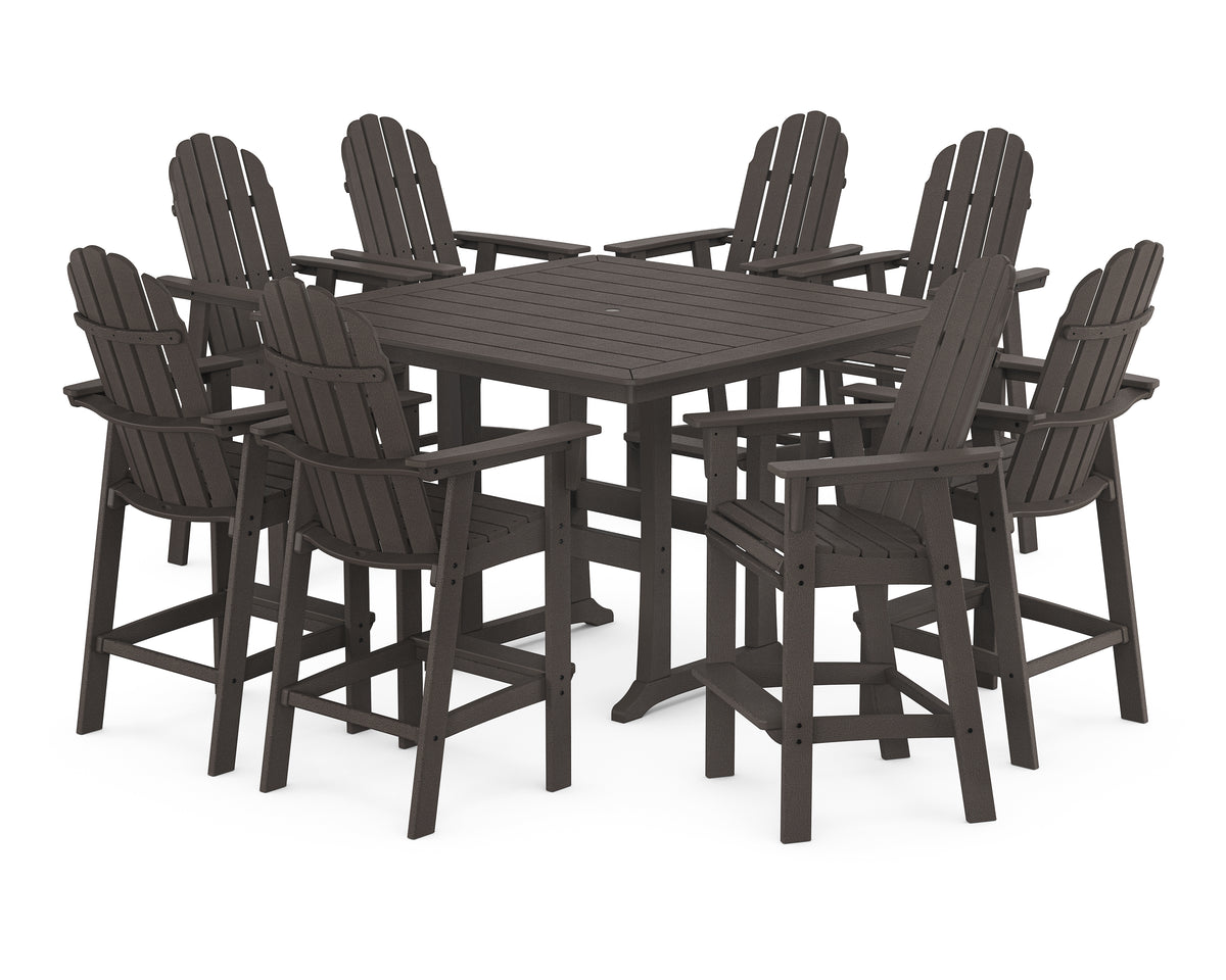 POLYWOOD Vineyard Curveback Adirondack 9-Piece Trestle Bar Set in Vintage Coffee