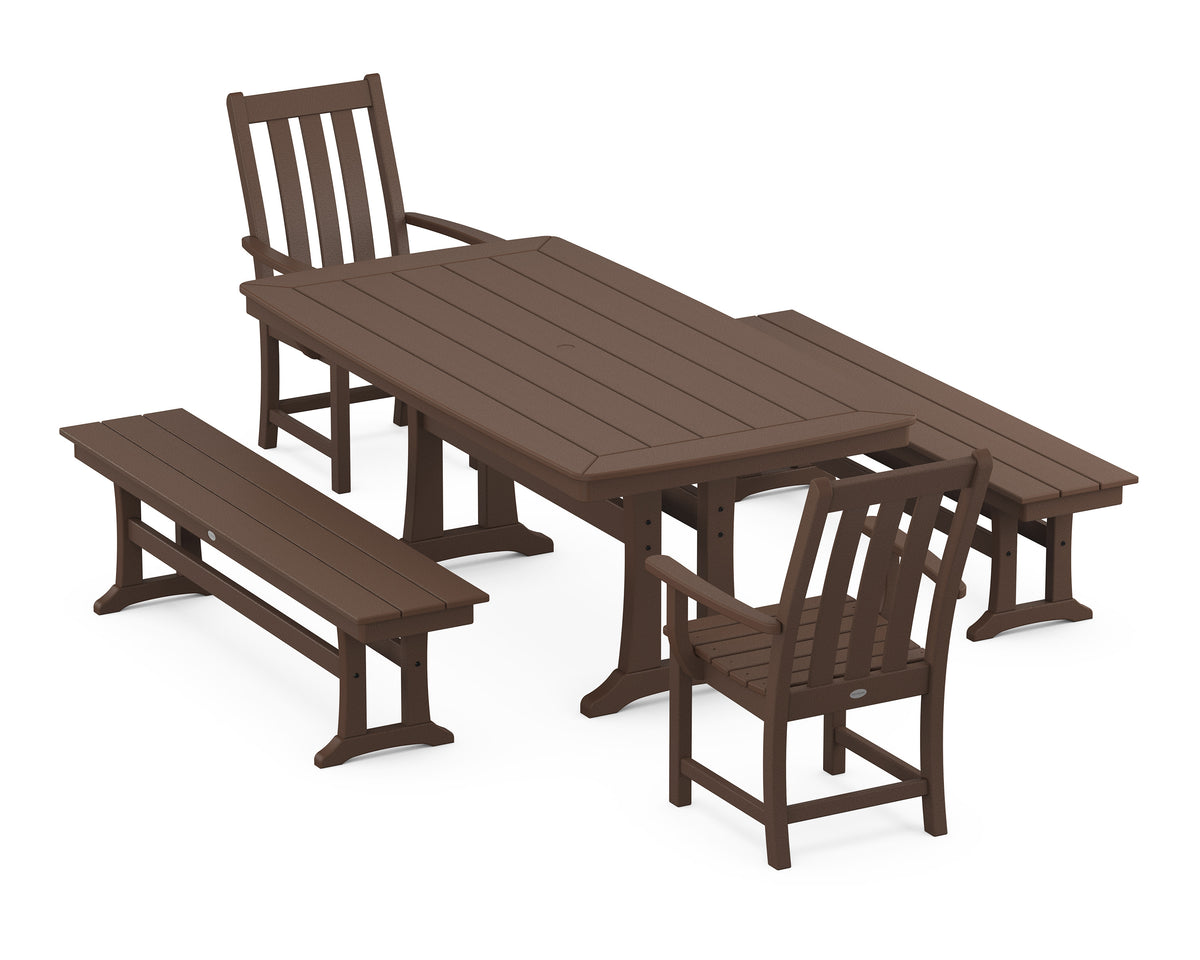 POLYWOOD Vineyard 5-Piece Dining Set with Trestle Legs - 38" x 73" Table in Mahogany