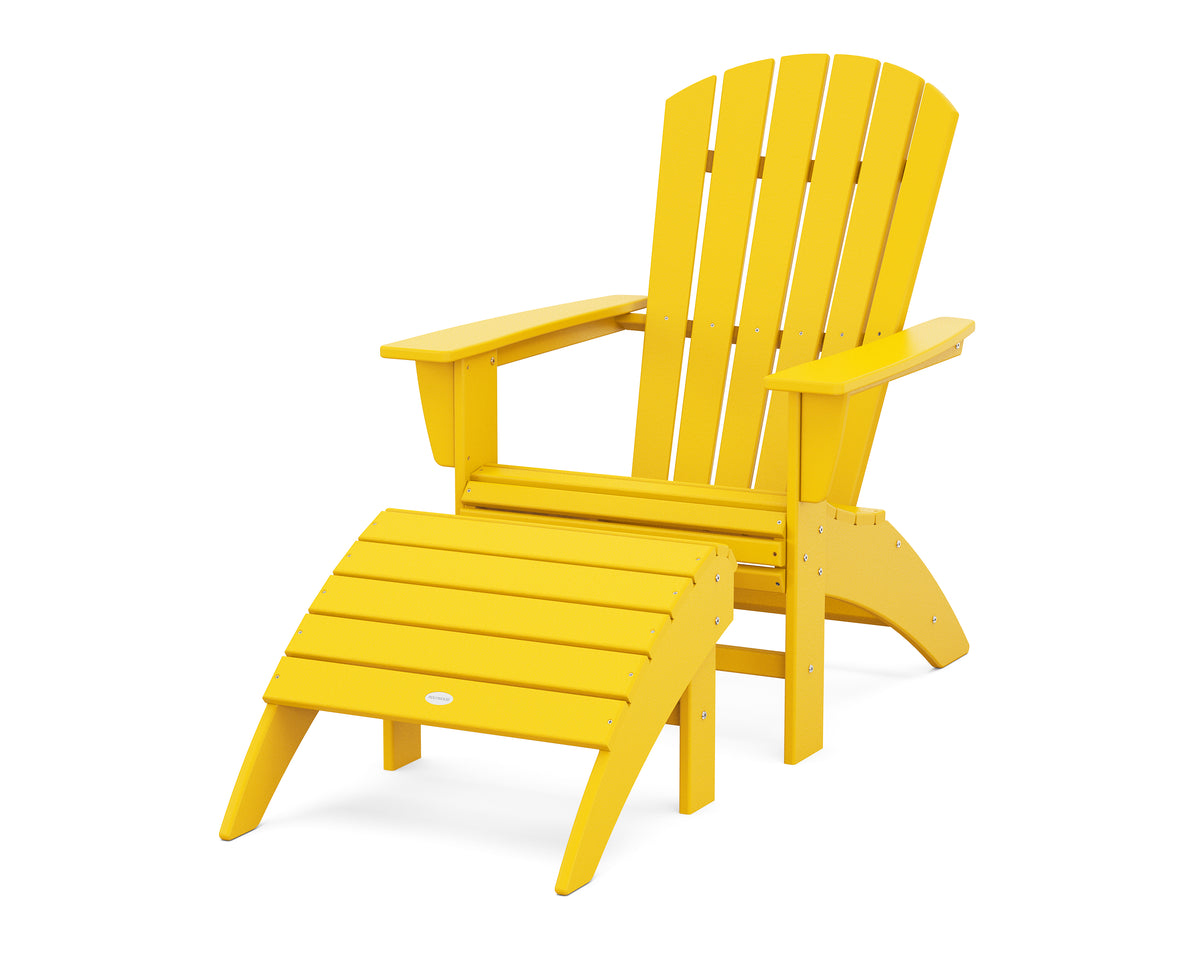 POLYWOOD Nautical Curveback Adirondack Chair 2-Piece Set with Ottoman in Lemon