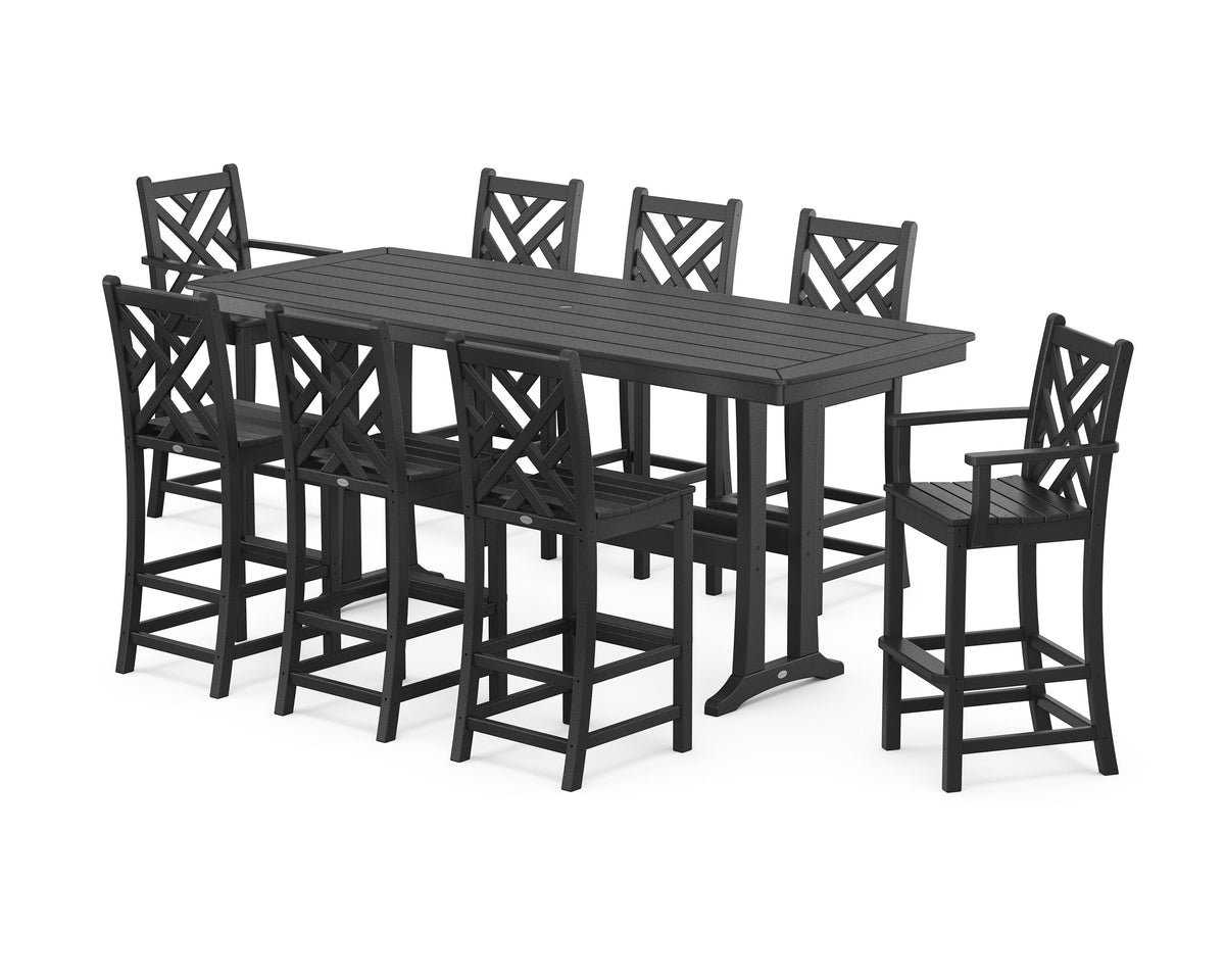 POLYWOOD Chippendale 9-Piece Bar Set with Trestle Legs in Black