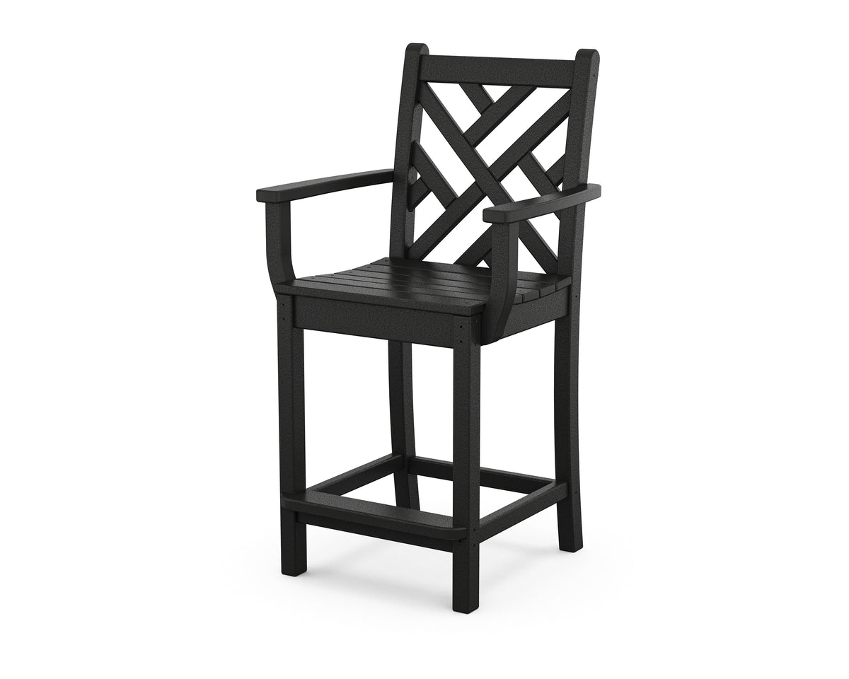 POLYWOOD Chippendale Counter Arm Chair in Black