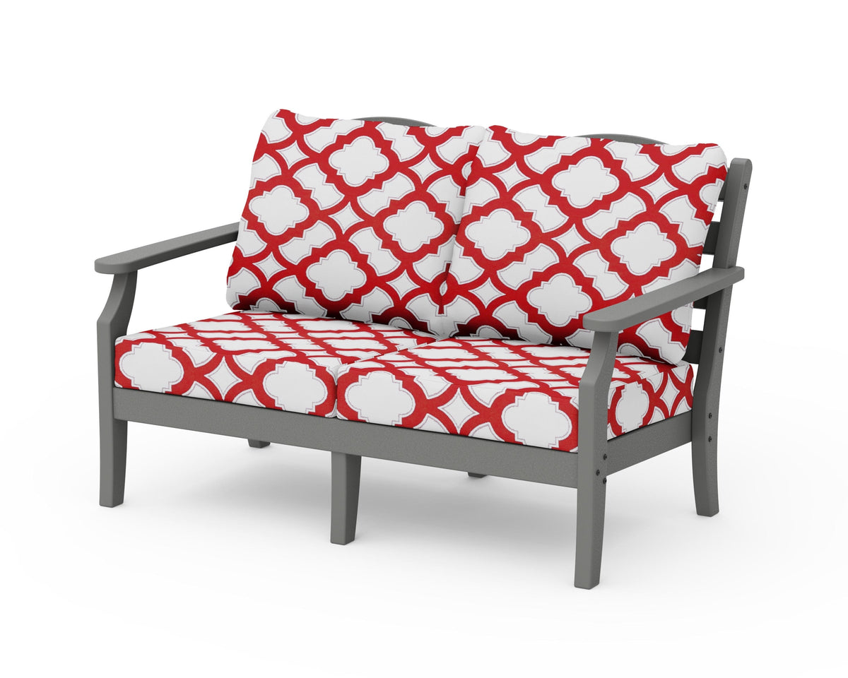POLYWOOD Savannah Deep Seating Loveseat in Slate Grey / Trellis Crimson