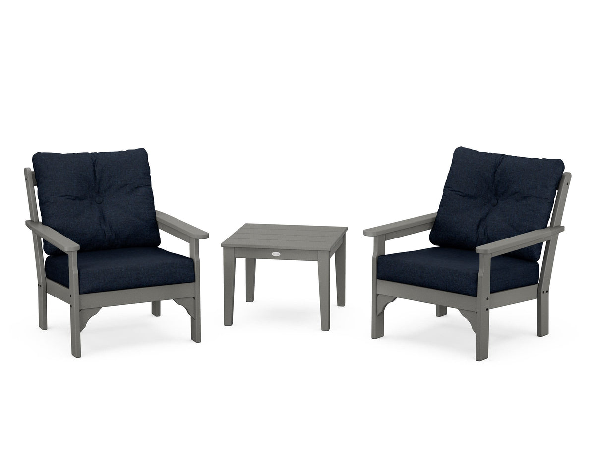 POLYWOOD Vineyard 3-Piece Deep Seating Set in Slate Grey / Marine Indigo