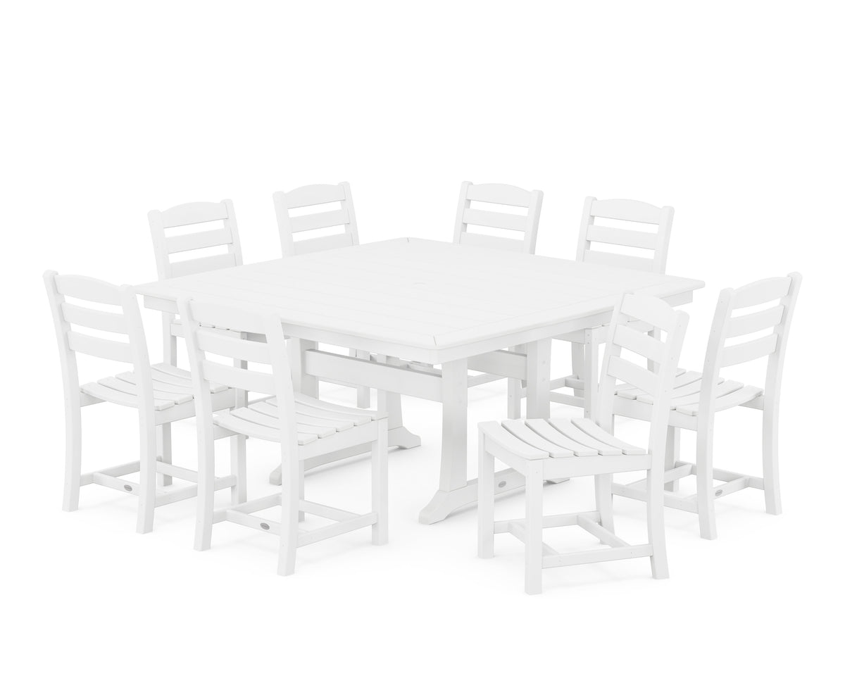 POLYWOOD La Casa Café 9-Piece Nautical Trestle Dining Set in White