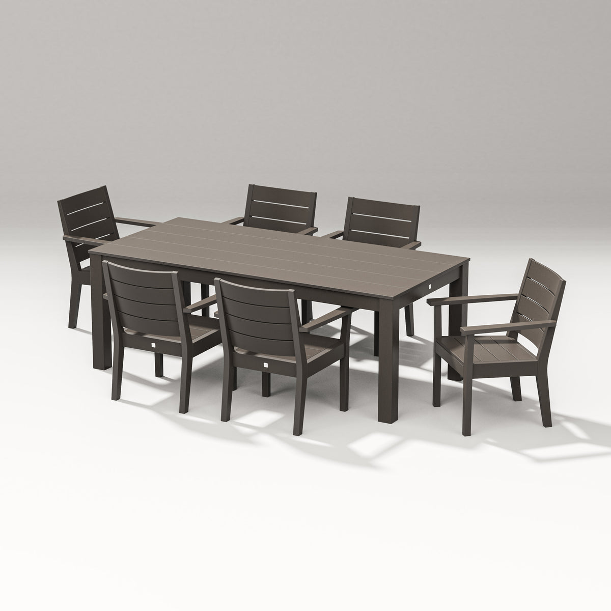 POLYWOOD Latitude 7-Piece Arm Chair Dining Set - 84" Table in Vintage Coffee
