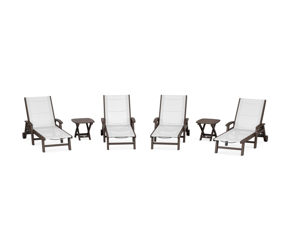POLYWOOD Coastal Chaise 6-Piece Set with Wheels in Mahogany / White