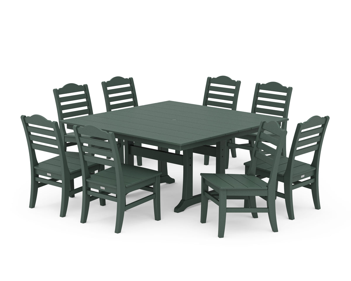 POLYWOOD Savannah Side Chair 9-Piece Square Farmhouse Dining Set with Trestle Legs in Green