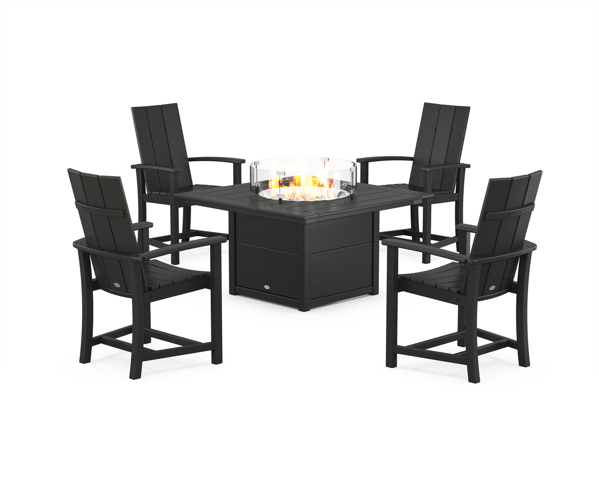 POLYWOOD Modern 4-Piece Upright Adirondack Conversation Set with Fire Pit Table in Black