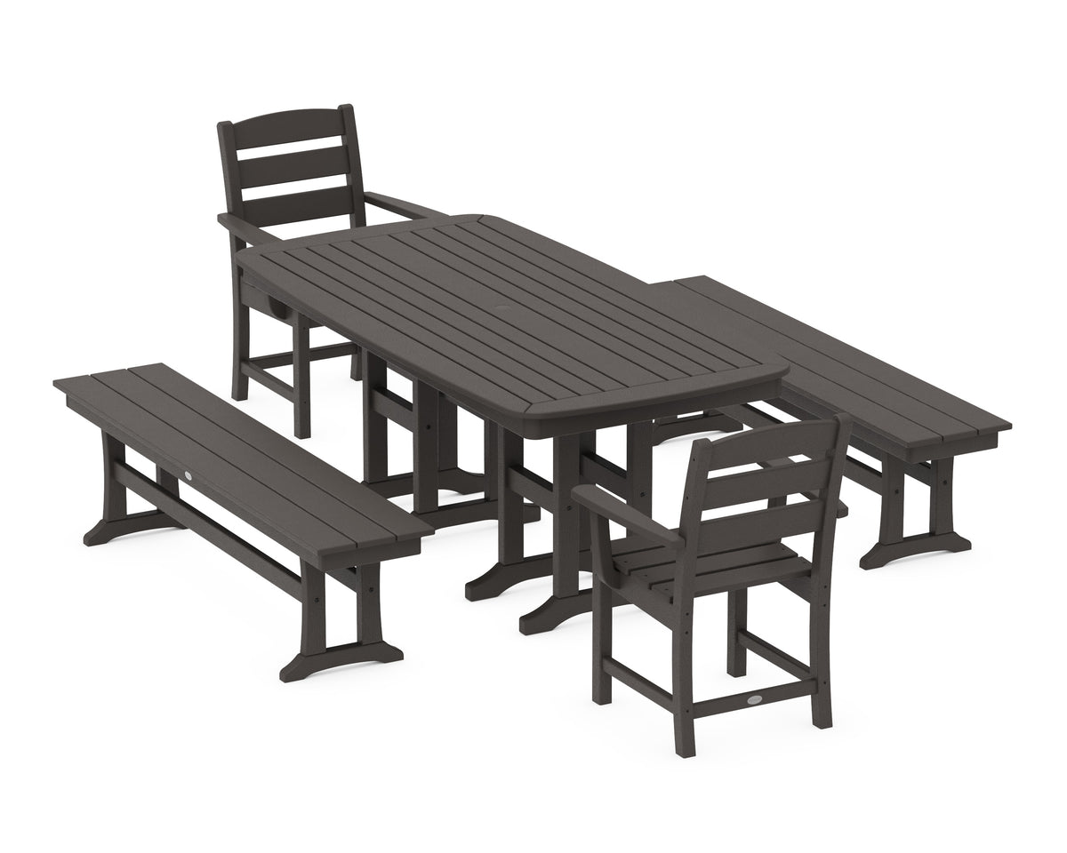 POLYWOOD Lakeside 5-Piece Dining Set with Benches - 37" x 72" Table in Vintage Coffee