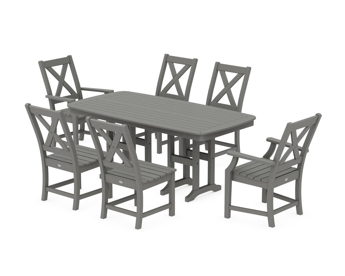 POLYWOOD Braxton 7-Piece Dining Set - 37" x 72" Table in Slate Grey