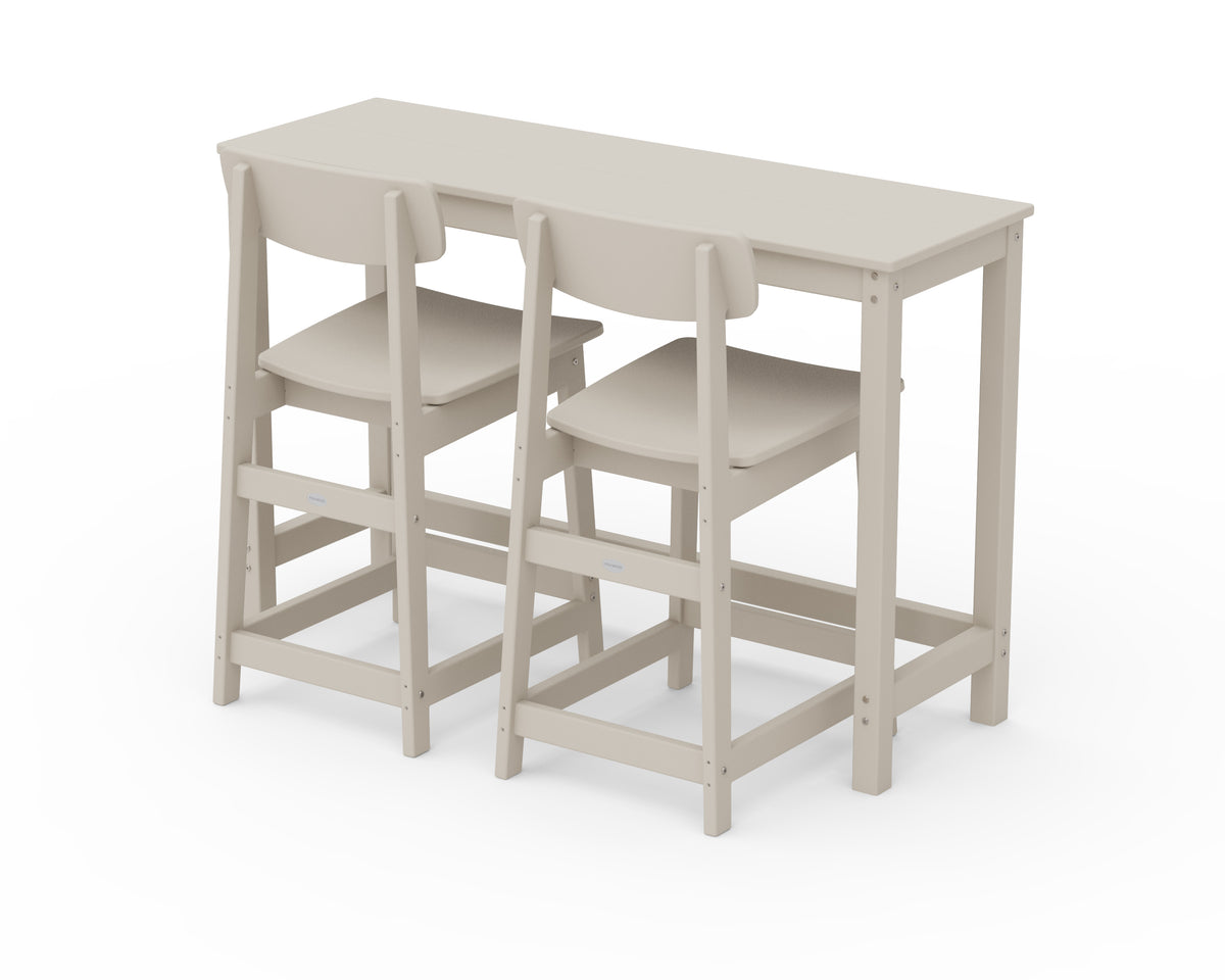 POLYWOOD Modern Studio Urban Counter Chair 3-Piece Balcony Set in Sand