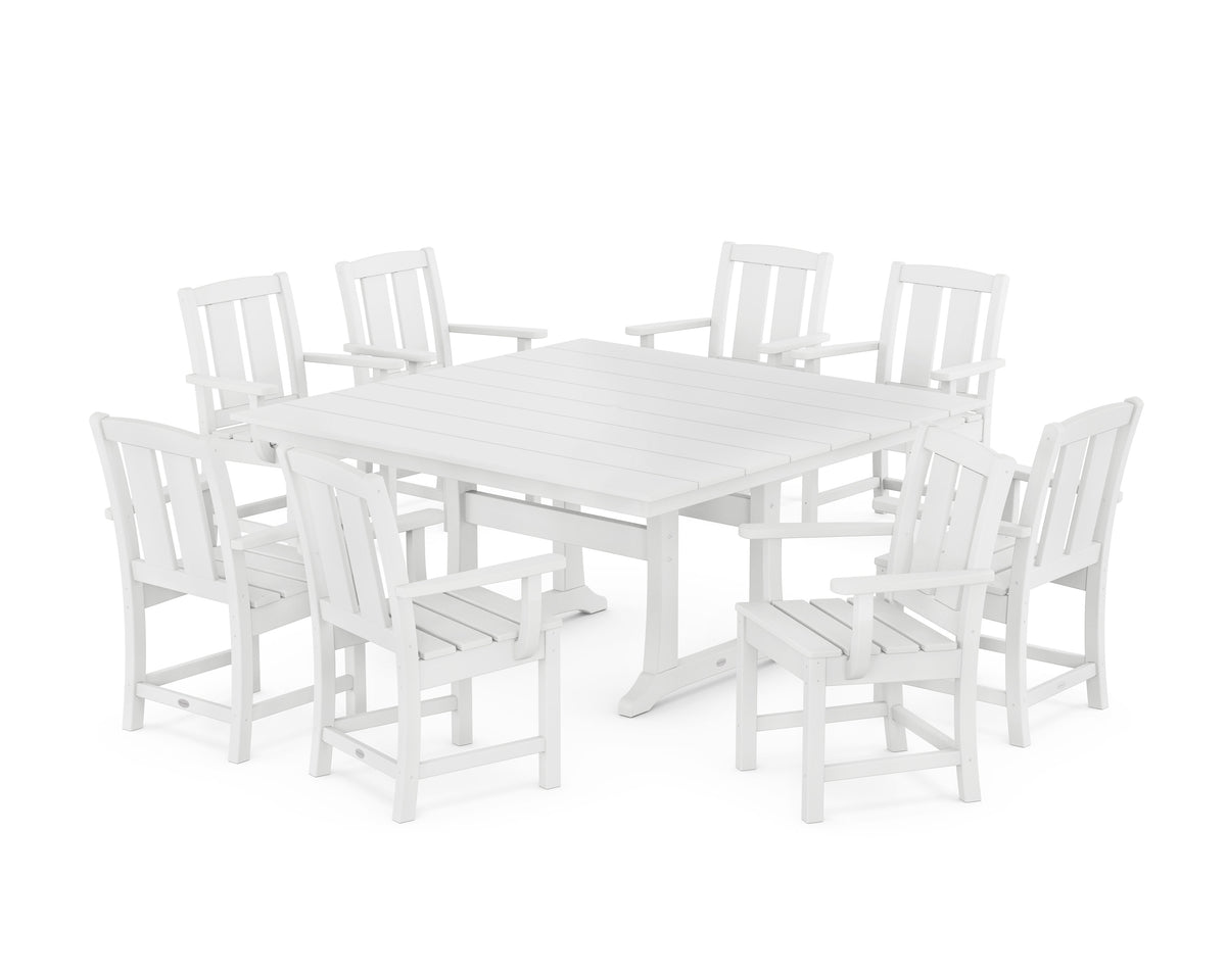 POLYWOOD Mission 9-Piece Square Farmhouse Dining Set with Trestle Legs in White