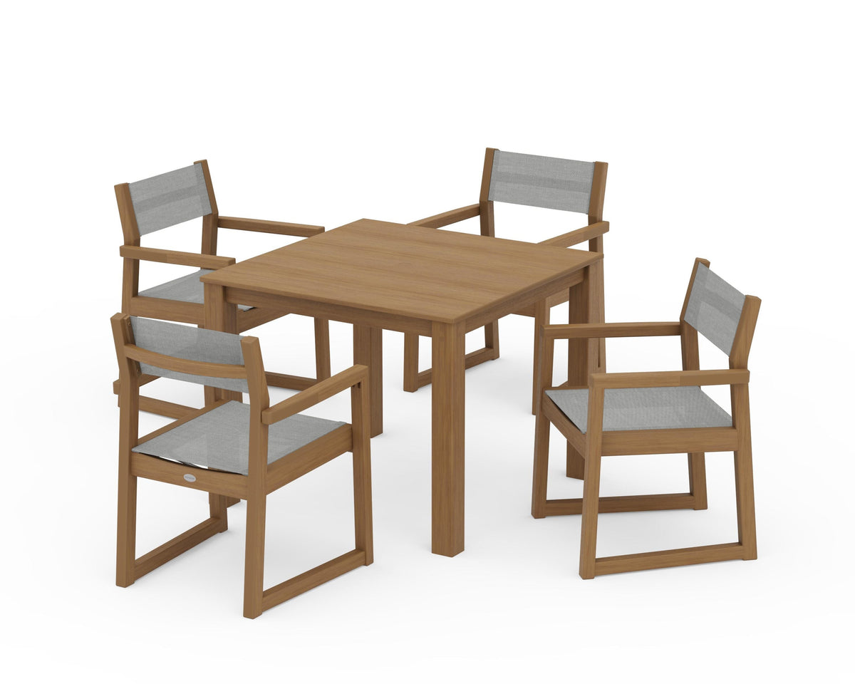 POLYWOOD EDGE Sling Arm Chair 5-Piece Parsons Dining Set in Natural / Metallic