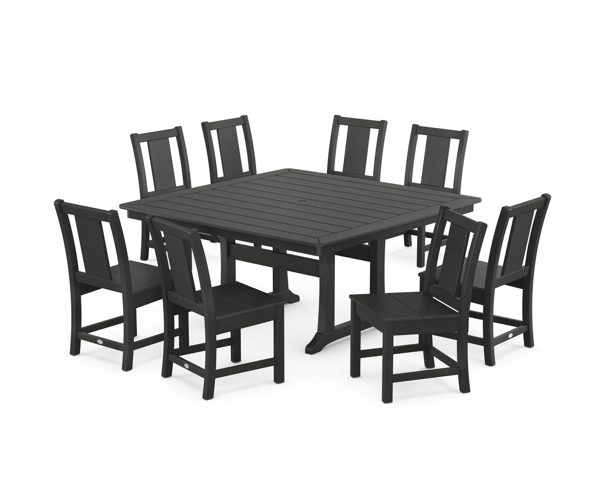 POLYWOOD Prairie Side Chair 9-Piece Square Dining Set with Trestle Legs in Black