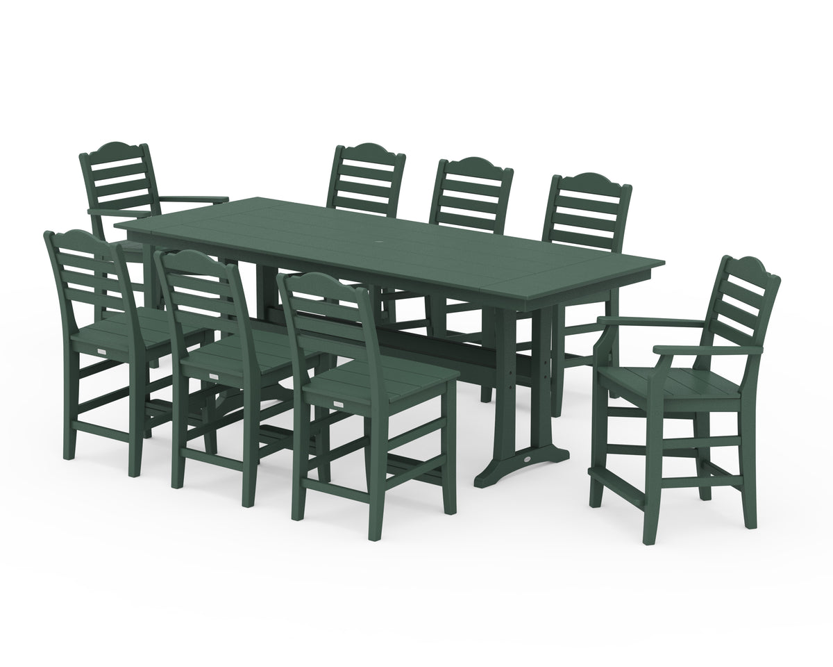 POLYWOOD Savannah 9-Piece Farmhouse Counter Set with Trestle Legs in Green