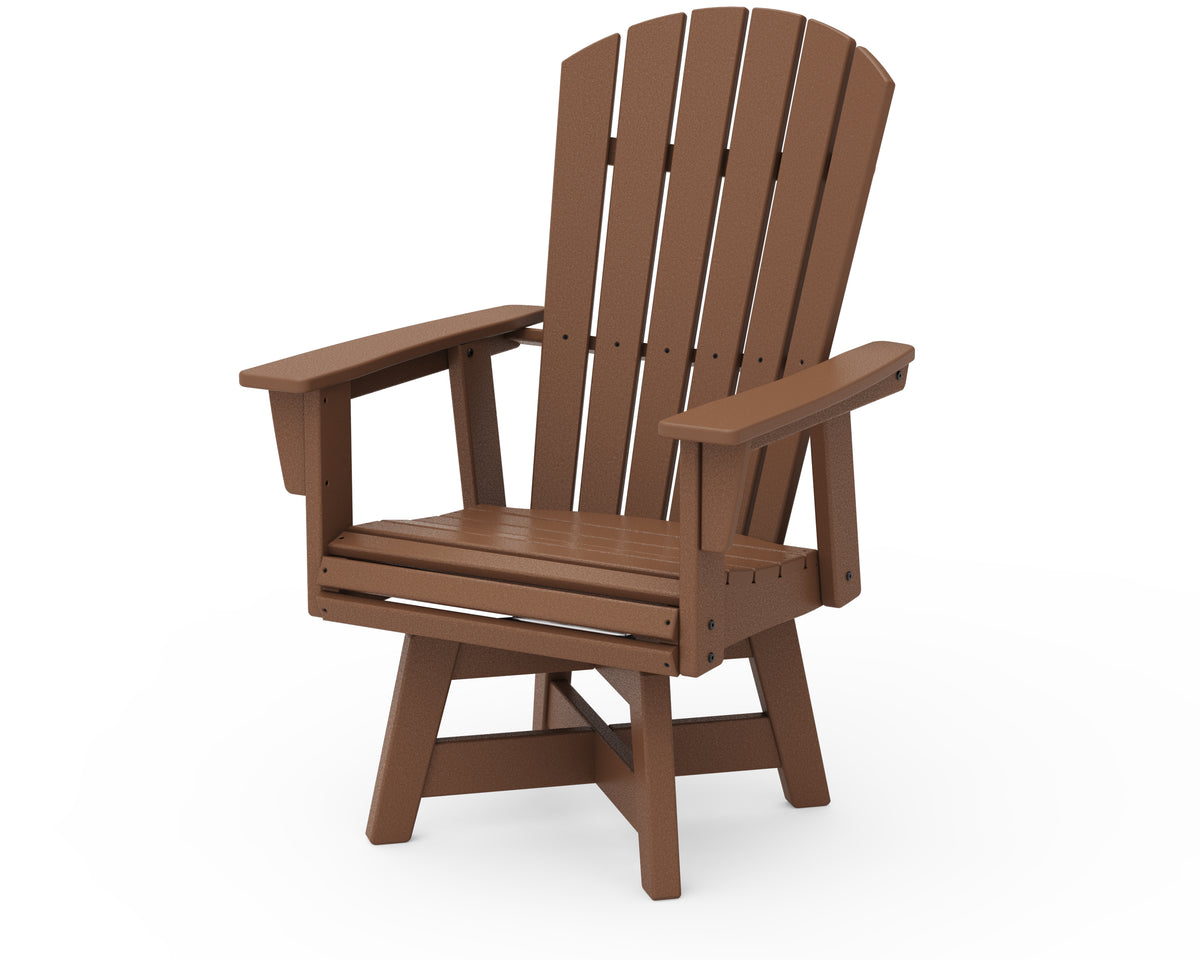 POLYWOOD Nautical Curveback Adirondack Swivel Dining Chair in Teak