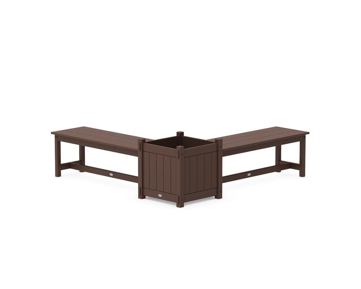 POLYWOOD 48" Vineyard L-Shaped Planter Bench Set - Large in Mahogany