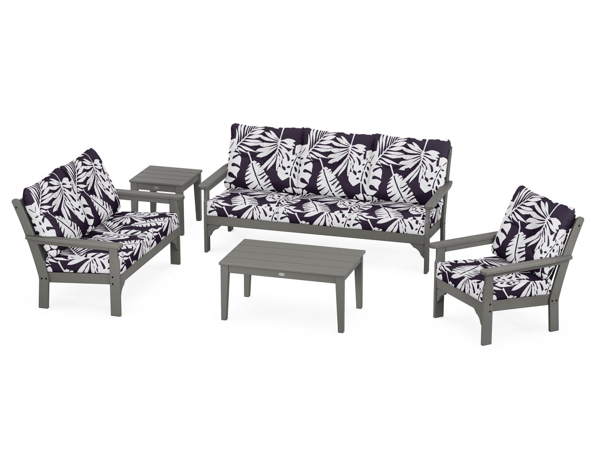 POLYWOOD Vineyard 5-Piece Deep Seating Set with Sofa in Slate Grey / Leaf Navy