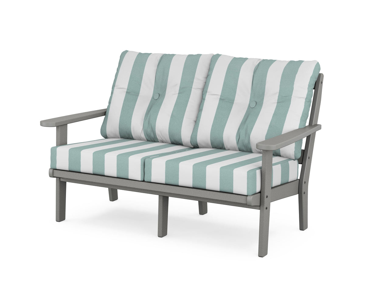 POLYWOOD Mission Deep Seating Loveseat in Slate Grey / Cabana Stripe Glacier Spa