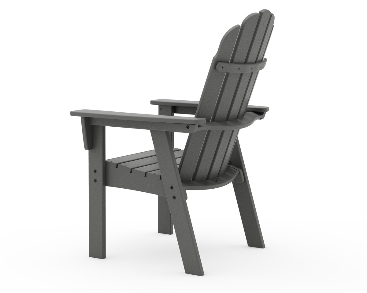 Angled view of the POLYWOOD Vineyard Curveback Adirondack Dining Chair in Slate Grey