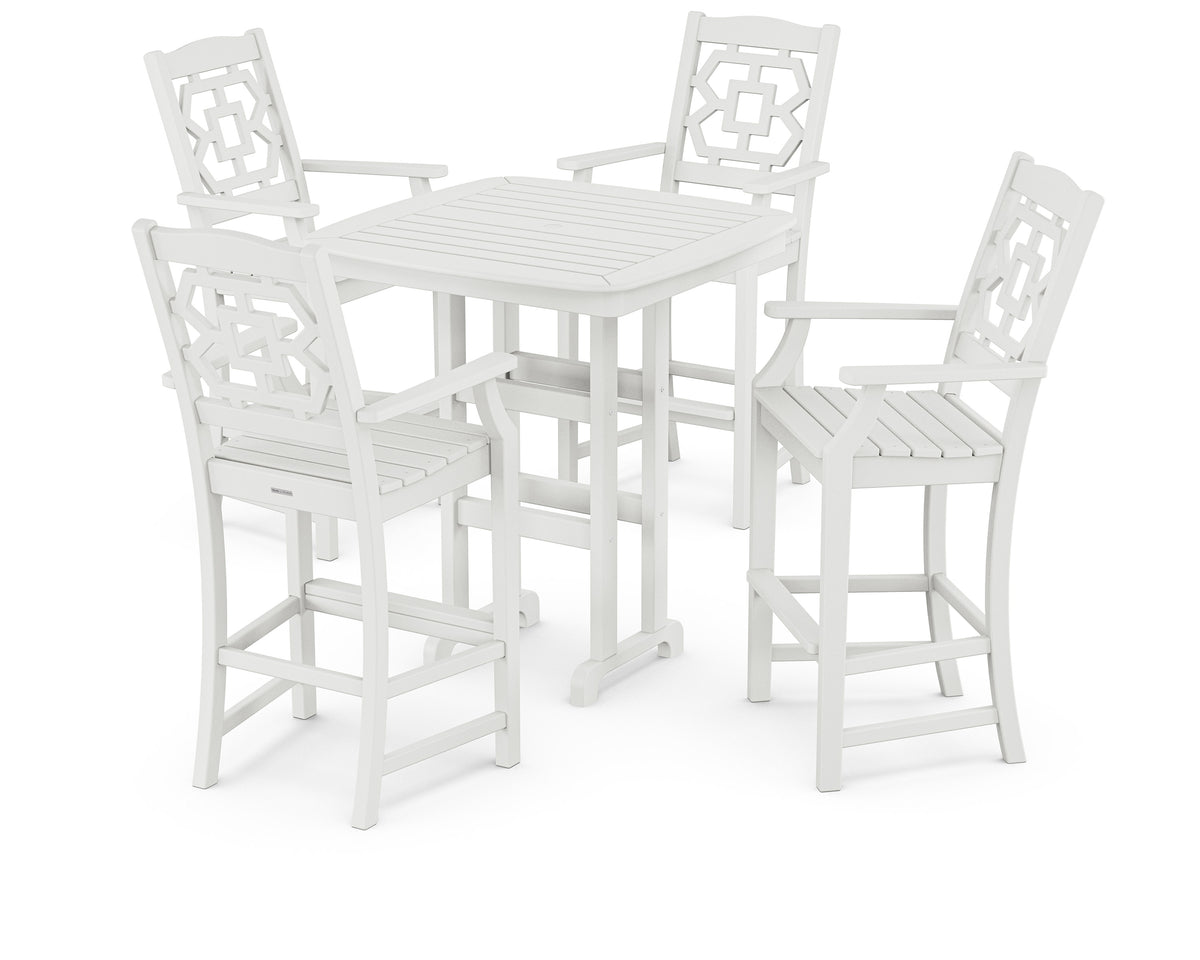 POLYWOOD Chinoiserie 5-Piece Bar Set in White