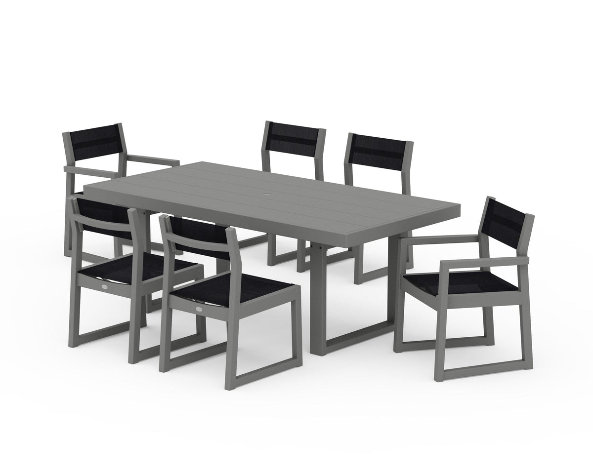 POLYWOOD EDGE Sling 7-Piece Dining Set in Slate Grey / Black