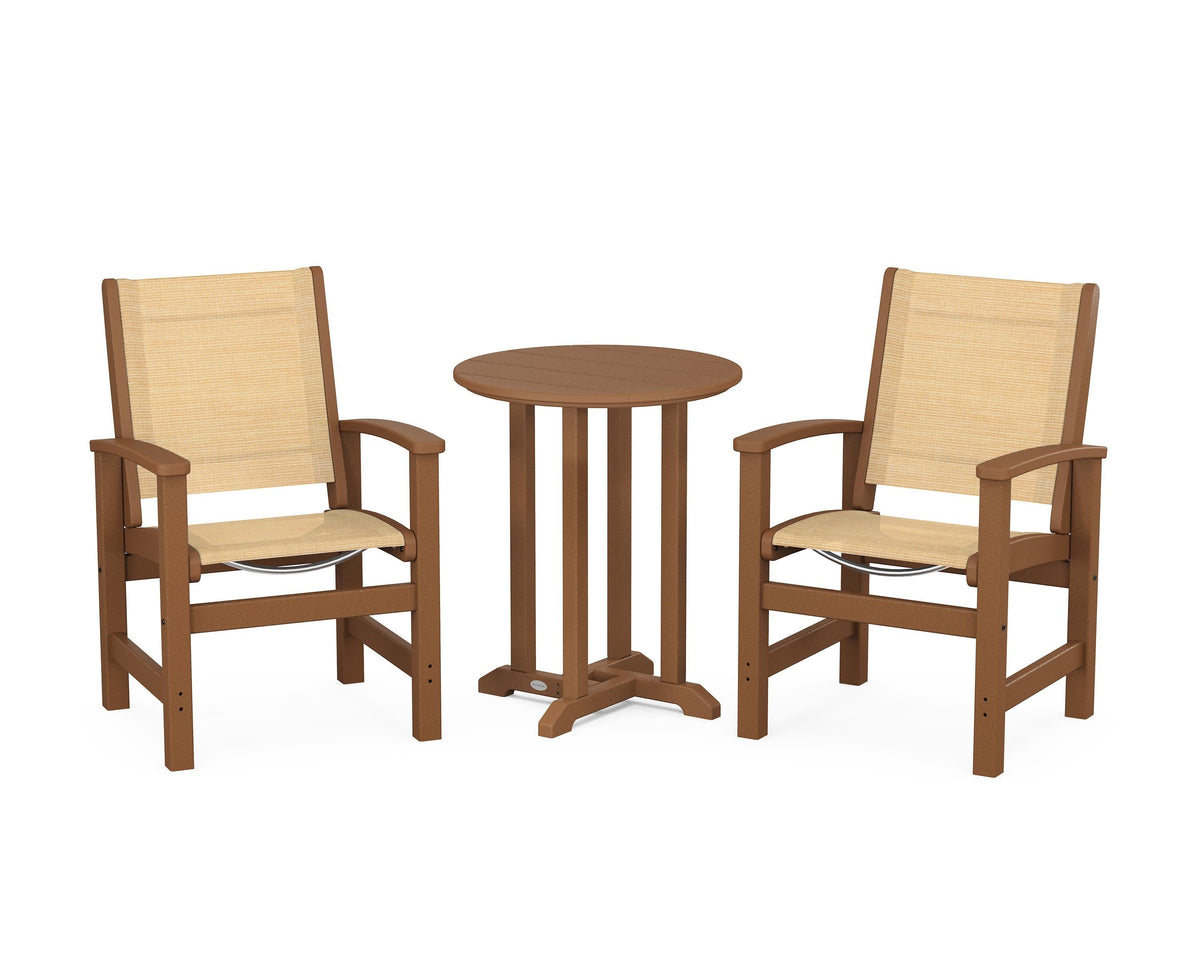 POLYWOOD Coastal 3-Piece Round Bistro Dining Set in Teak / Dupioni Apricot
