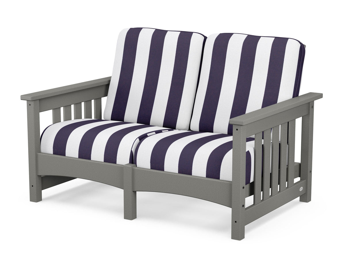 POLYWOOD Club Mission Loveseat in Slate Grey / Cabana Stripe Navy