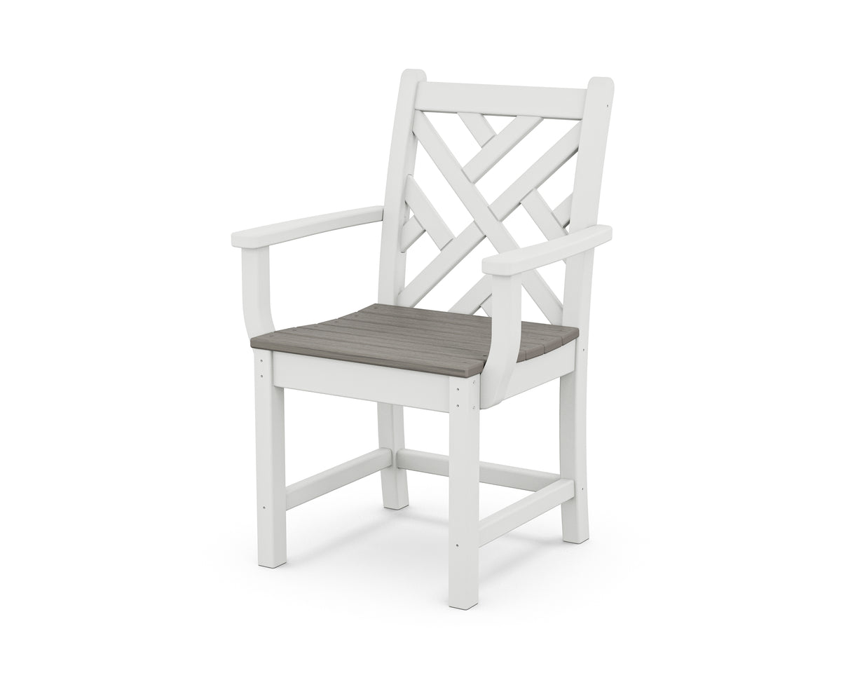 POLYWOOD Chippendale Dining Arm Chair in White / Driftwood