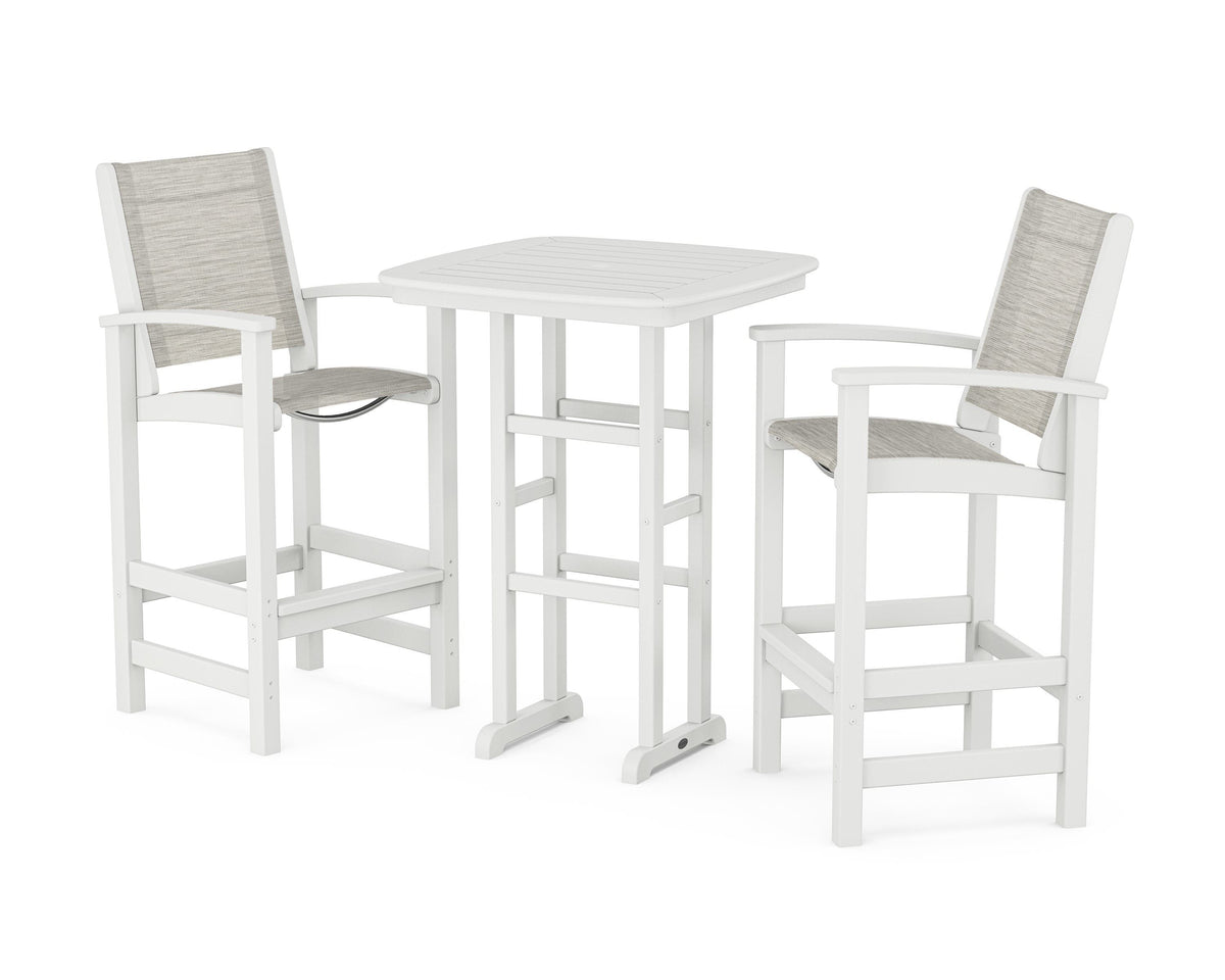 POLYWOOD Coastal 3-Piece Bar Set in White / Birch