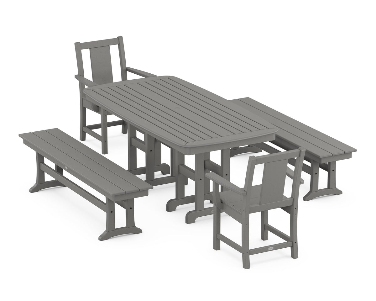 POLYWOOD Prairie 5-Piece Dining Set with Benches in Slate Grey