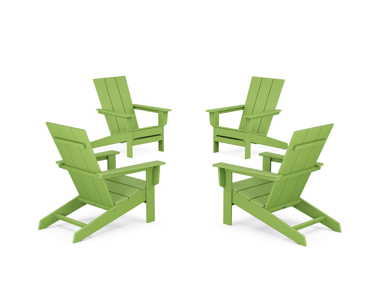 POLYWOOD 4-Piece Modern Studio Adirondack Chair Conversation Set in Lime