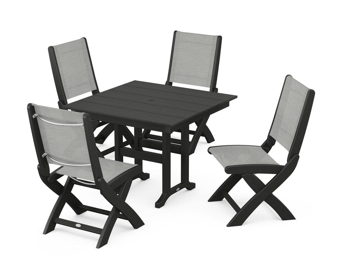 POLYWOOD Coastal Folding Side Chair 5-Piece Farmhouse Dining Set in Black / Metallic