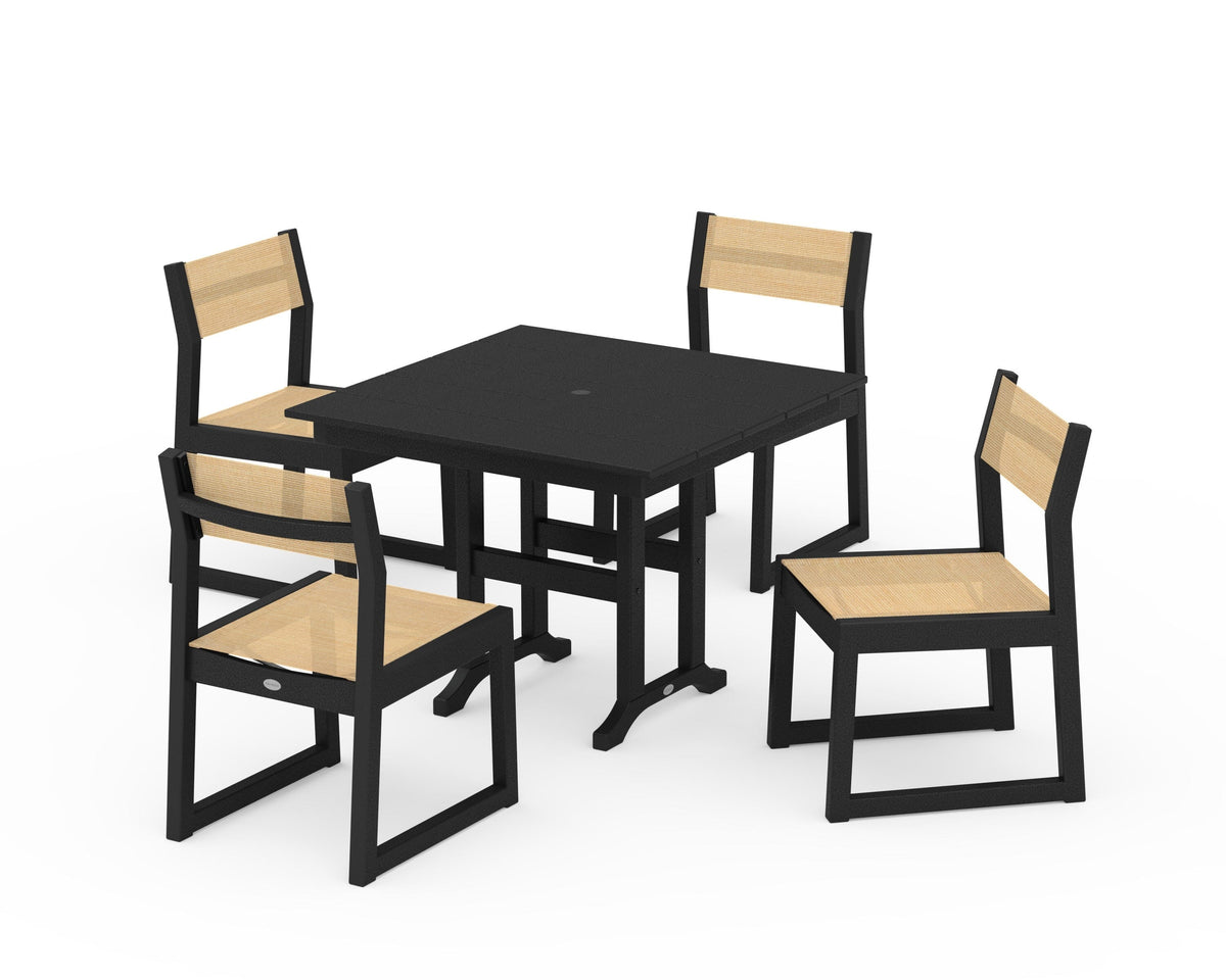 POLYWOOD EDGE Sling Side Chair 5-Piece Farmhouse Dining Set in Black / Dupioni Apricot
