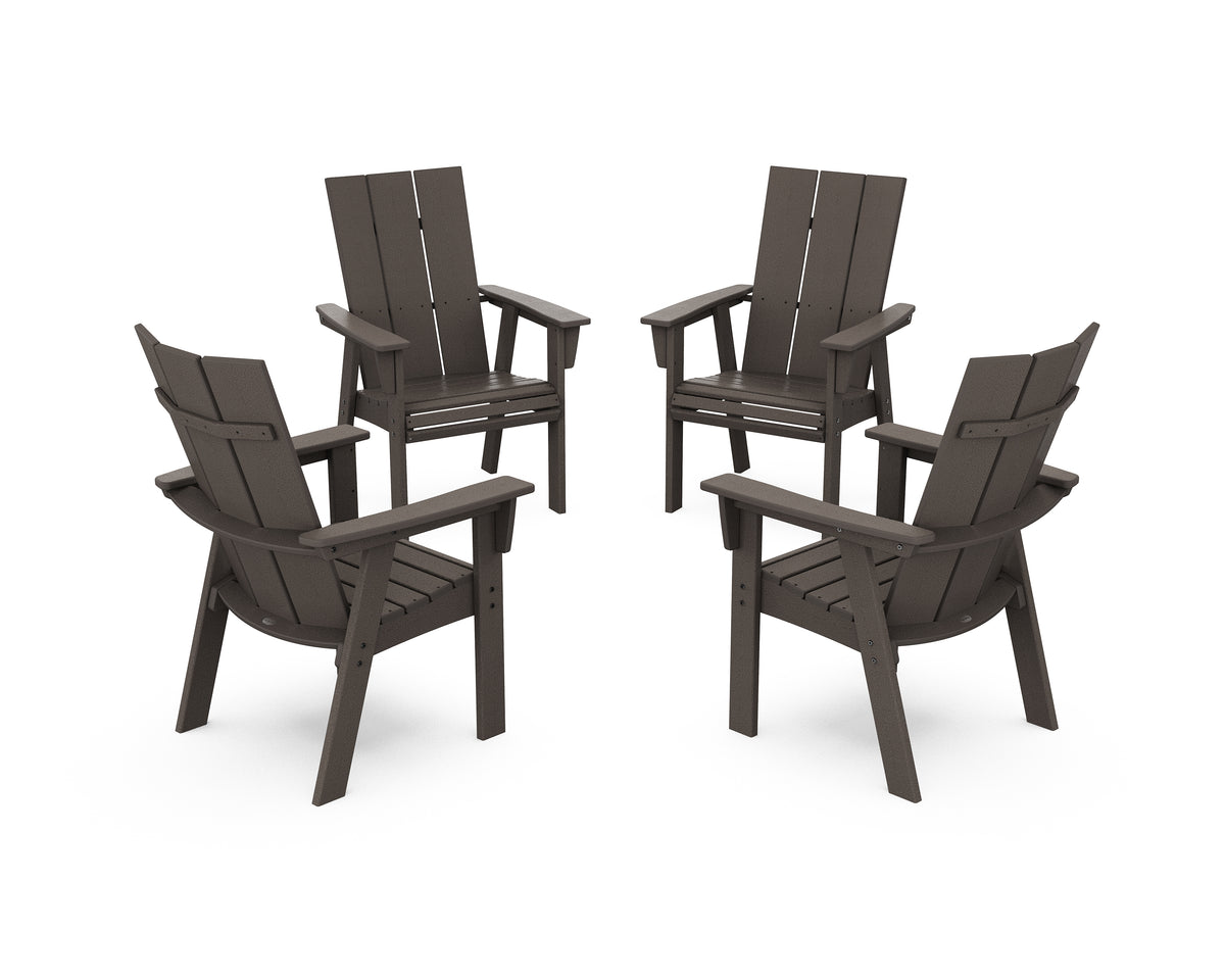 POLYWOOD Modern 4-Piece Curveback Upright Adirondack Conversation Set in Vintage Coffee